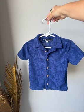 NWOT Ben Sherman Baby Boys 12M Navy Terry Cloth Textured Palm Print Button-Down